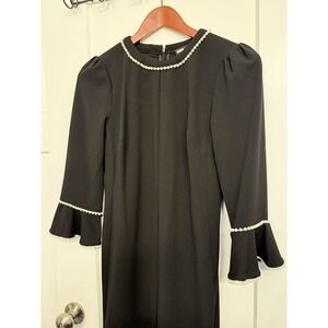 Karl Lagerfeld Paris 2 Black Knee Length Dress Imitation Pearls Bell Sleeve
